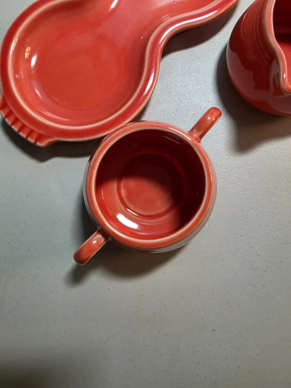 ☕ Fiesta Ceramic Sugar Bowl and Creamer Set with Figure 8 Tray (Persimmon)